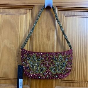 Satin & Hand Beaded Burgundy and Gold Purse